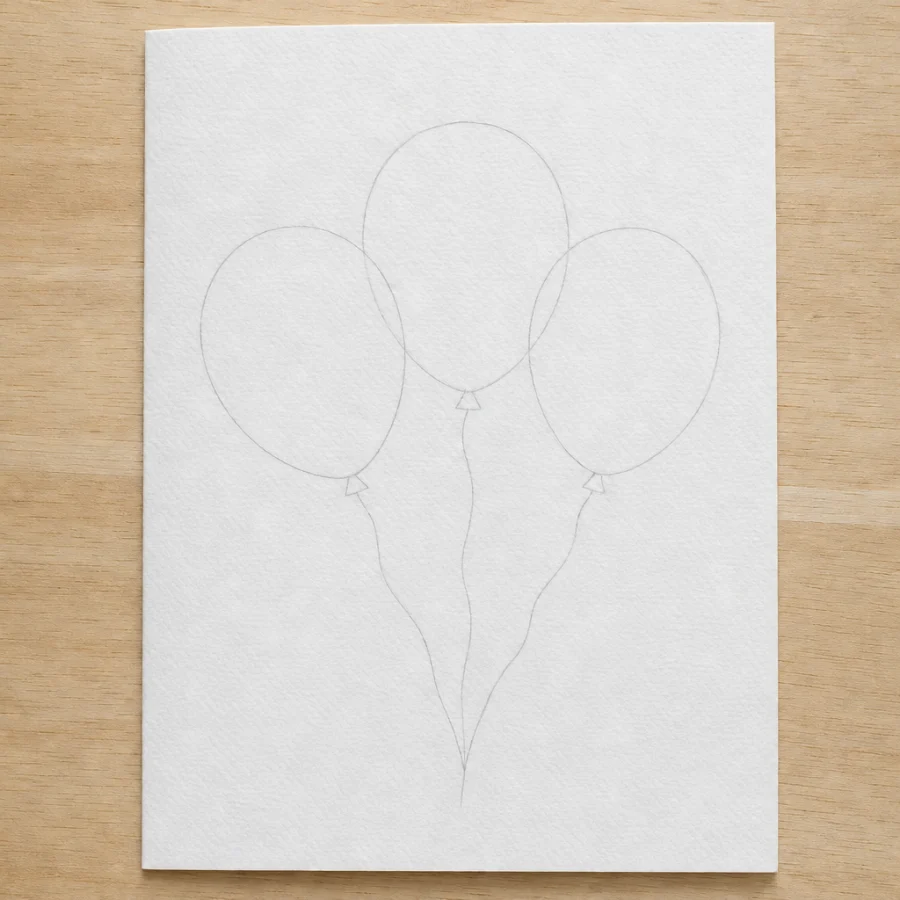 Karte mit drei Luftballons, Schritt 1 von 5