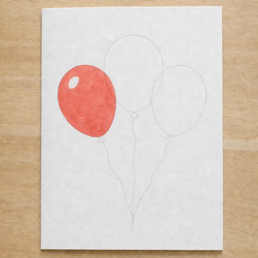 Karte mit drei Luftballons, Schritt 2 von 5
