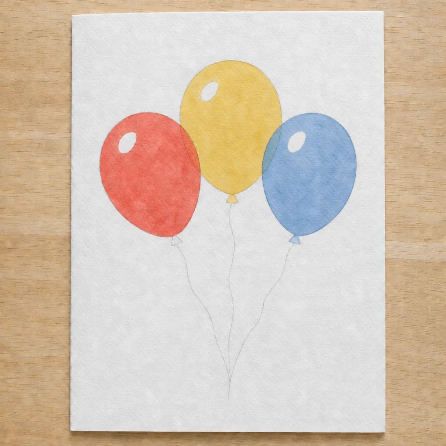 Karte mit drei Luftballons, Schritt 3 von 5