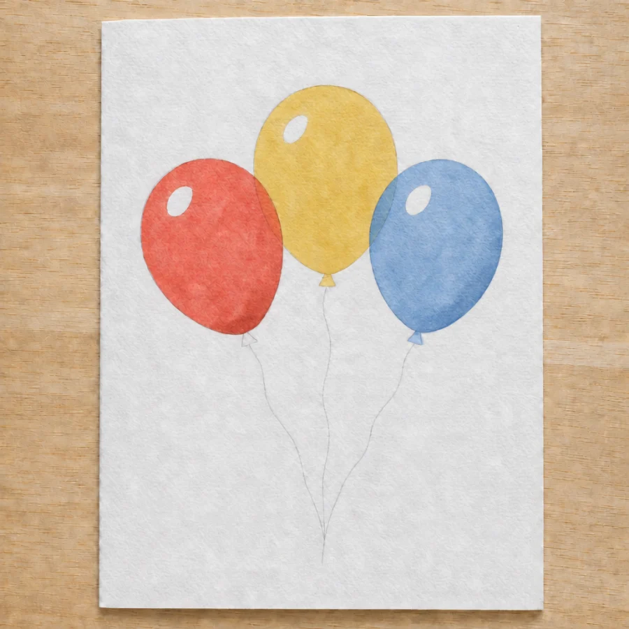 Karte mit drei Luftballons, Schritt 4 von 5