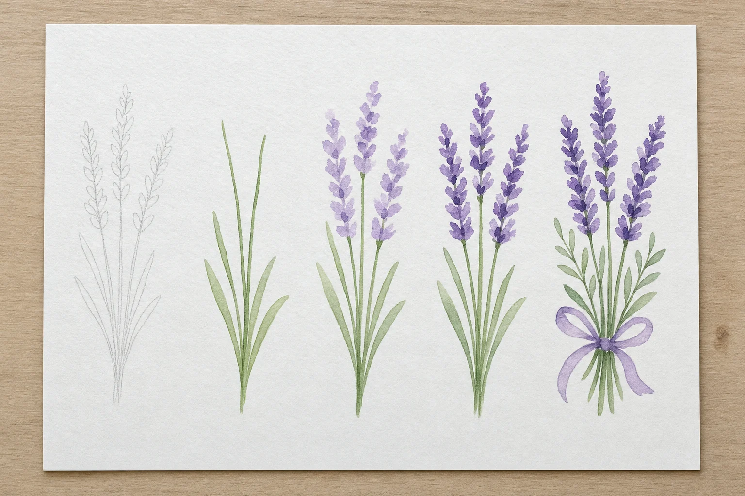 Lavendel: alle 5 Schritte nebeneinander auf einem Blatt