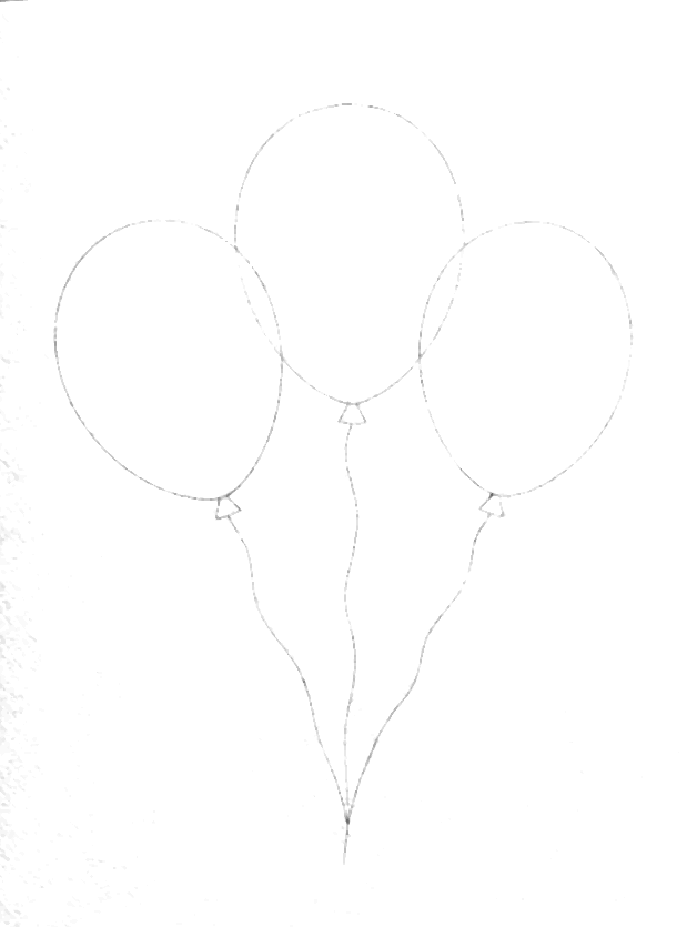 Aquarell-Vorlage Luftballons als Bleistiftzeichnung zum Ausdrucken