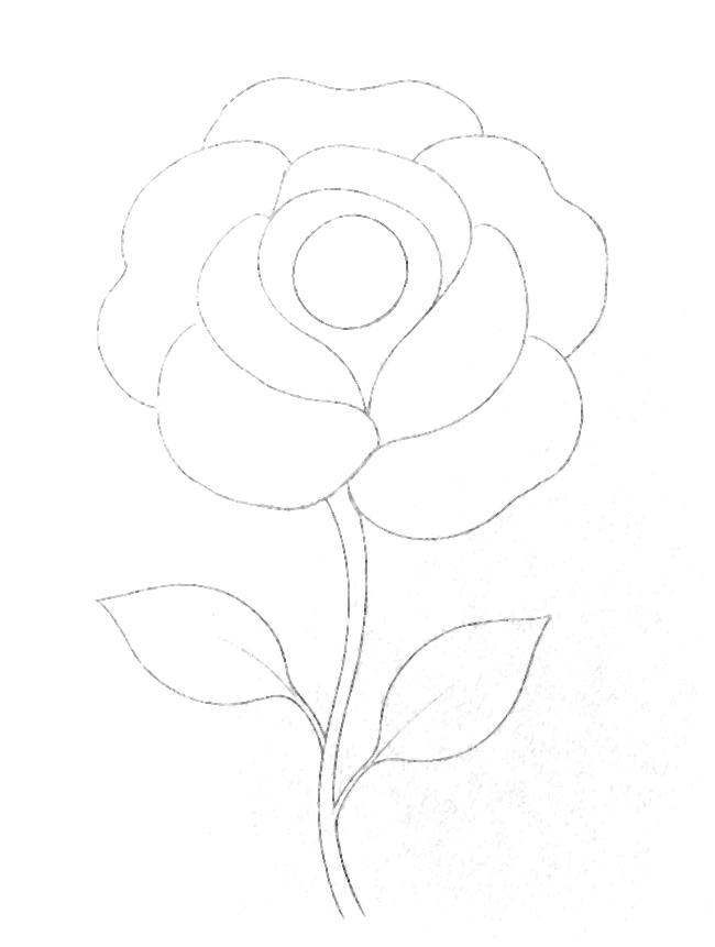 Aquarell-Vorlage Rose als Bleistiftzeichnung zum Ausdrucken
